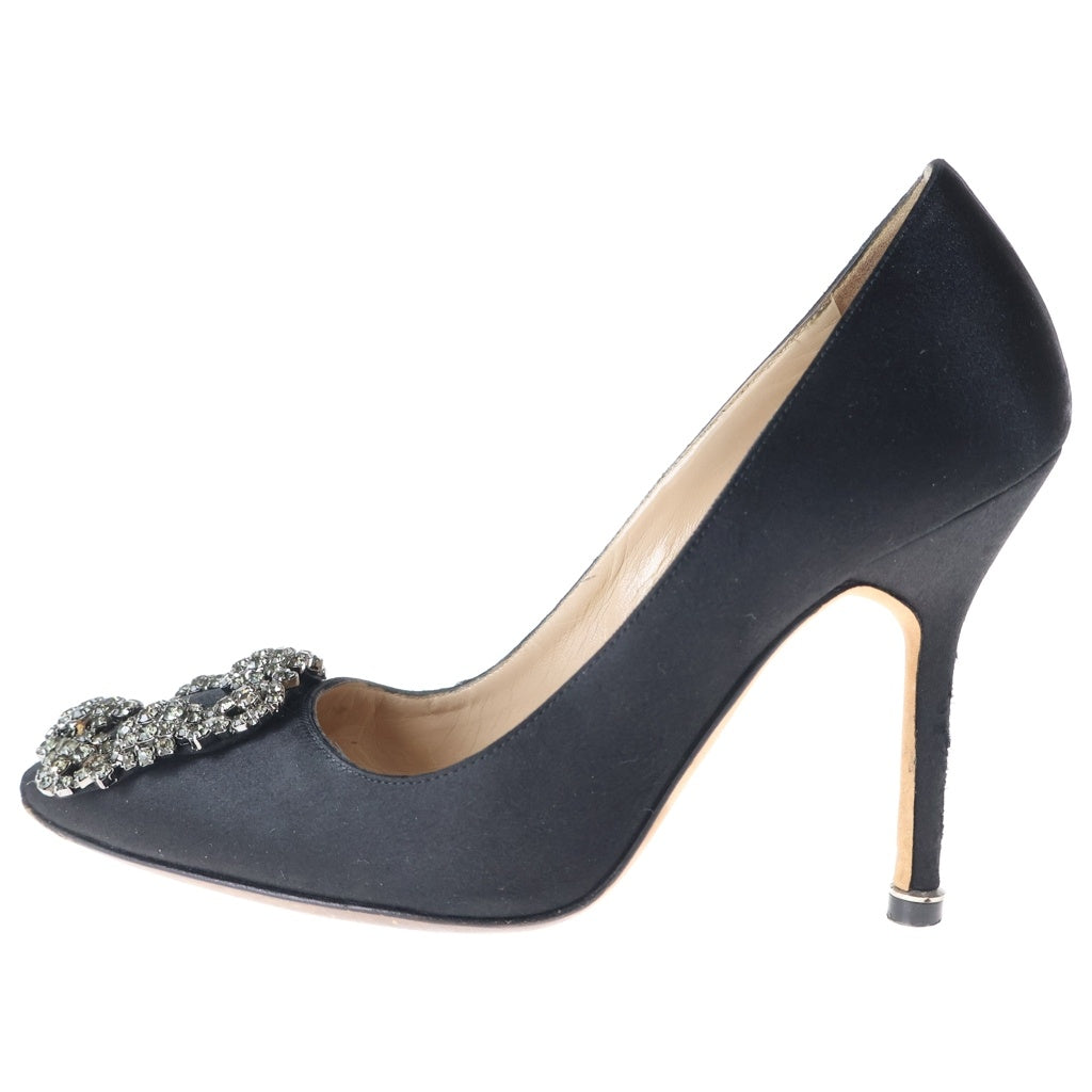 MANOLO BLAHNIK(マノロブラニク) ビジューバックル サテン ヒール パンプス シューズ ブラック レディース