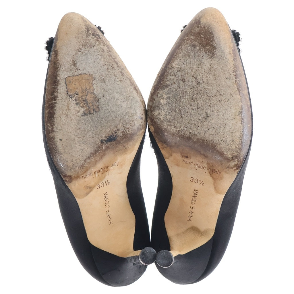 MANOLO BLAHNIK(マノロブラニク) ビジューバックル サテン ヒール パンプス シューズ ブラック レディース