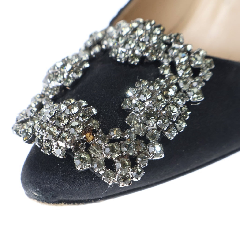 MANOLO BLAHNIK(マノロブラニク) ビジューバックル サテン ヒール パンプス シューズ ブラック レディース