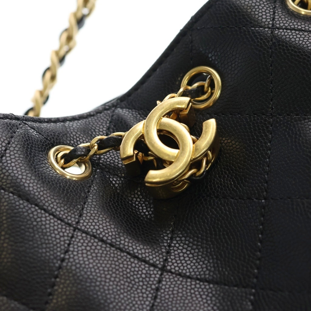 CHANEL(シャネル) シャネル25 スモール ブラック キャビアスキン ハンドバッグ ゴールド金具 AS5293 レディース