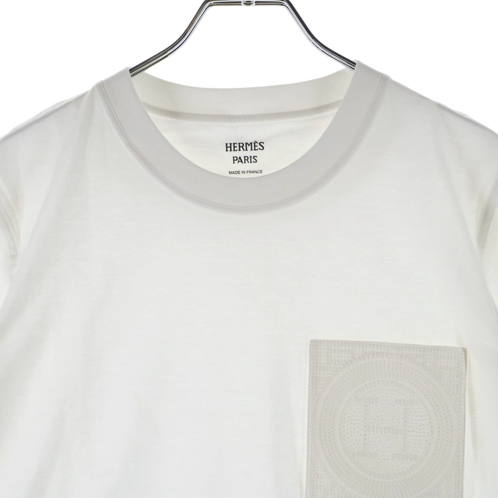 HERMES カルトゥッシュモール　ホワイト 半袖Tシャツ ロゴ刺繍 HERMES カルトゥッシュモール ホワイト 半袖Tシャツ ロゴ刺繍 HERMES