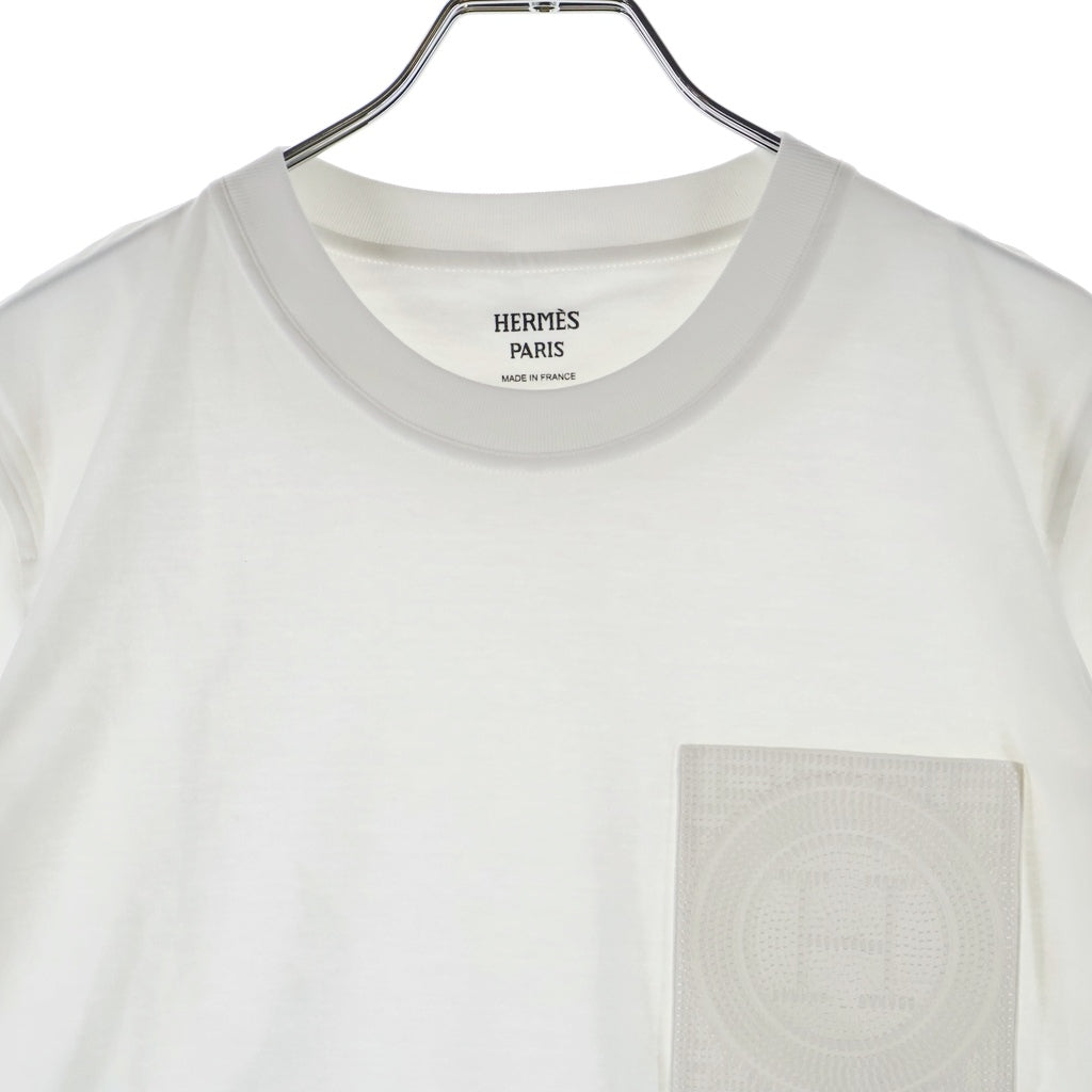 HERMES ホワイト Hロゴ H刺繍 Tシャツ Sサイズ HERMES(エルメス) Hロゴ モザイク 刺繍 クルーネック 半袖Tシャツ