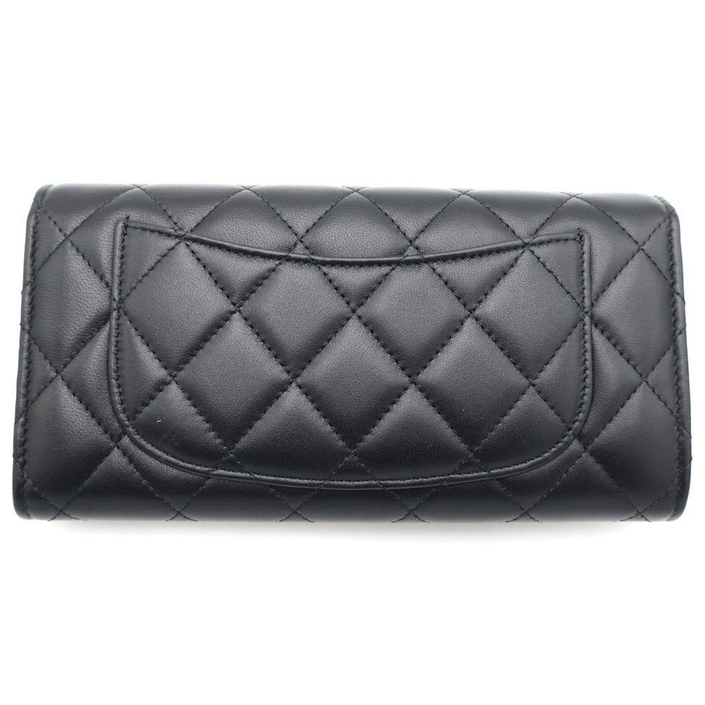 CHANEL(シャネル) マトラッセ ロングフラップ ウォレット 長財布 カードケース ブラック ラムスキン AP0241 ゴールド金具 レディース
