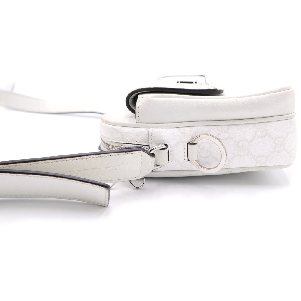 GUCCI(グッチ) GGスプリーム クロスボディバッグ ショルダーバッグ ホワイト PVC×レザー 795464 シルバー金具 レディース