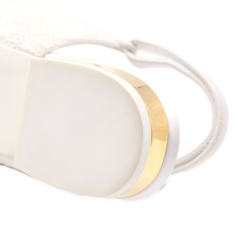 CHANEL(シャネル) ココマーク リボン スパンコール スリングバック フラットシューズ パンプス ホワイト レディース G45689