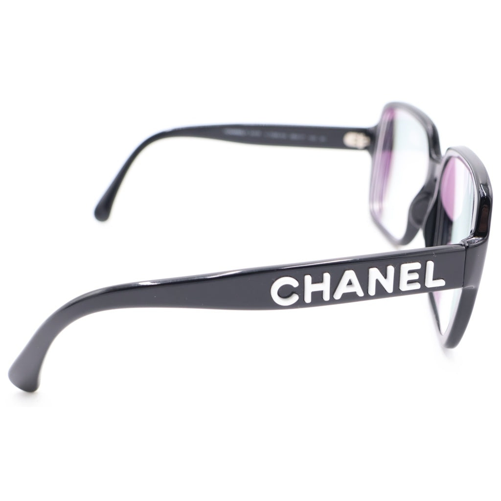 CHANEL(シャネル) テンプルロゴ スクエアフレーム カラーレンズ サングラス メガネ 眼鏡 アイウェア ブラック CH5408 c.1026/S4 ※度入り
