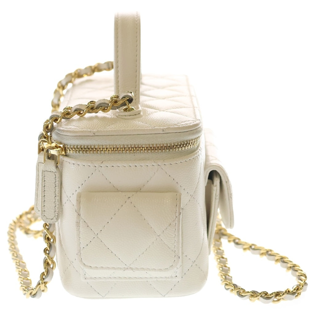 CHANEL(シャネル) マトラッセ チェーンクラッチバニティ ショルダーバッグ ミニバッグ ホワイト キャビアスキン AP3017 ゴールド金具 レディース