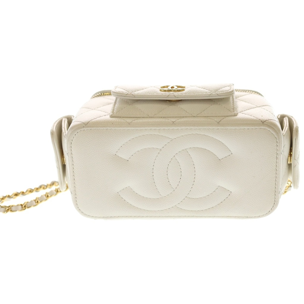 CHANEL(シャネル) マトラッセ チェーンクラッチバニティ ショルダーバッグ ミニバッグ ホワイト キャビアスキン AP3017 ゴールド金具 レディース