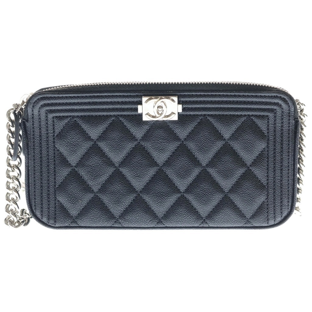 CHANEL(シャネル) ボーイシャネル キャビアスキン チェーンウォレット バッグ シルバー金具 A84069 レディース