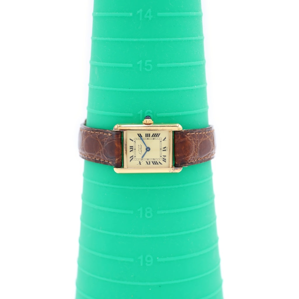 Cartier(カルティエ) マストタンクSM シルバーギルト アイボリー文字盤 レザーベルト クォーツウォッチ 腕時計 ゴールド/ブラウン W1003153 レディース