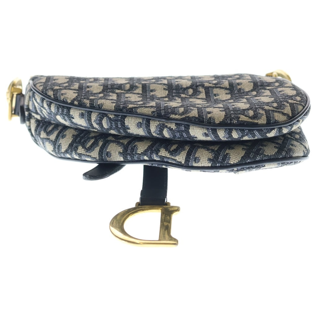 Christian Dior(クリスチャンディオール) オブリーク サドルバッグ トップハンドルバッグ ハンドバッグ ネイビー レザー×キャンバス ゴールド金具 レディース