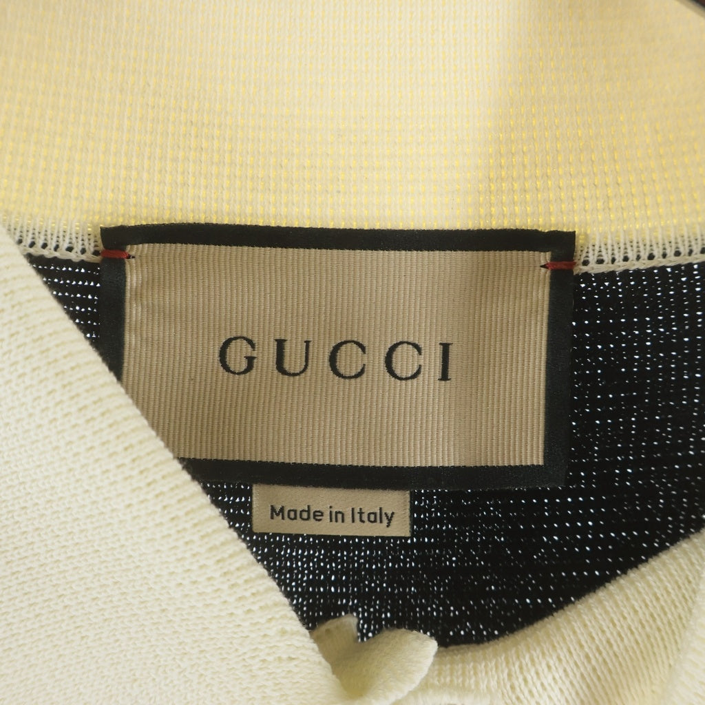 GUCCI(グッチ) インターロッキングGロゴ刺繍 ジップ デタッチャブルスリーブ 長袖 ニットポロシャツ アイボリー/ブラック 724708