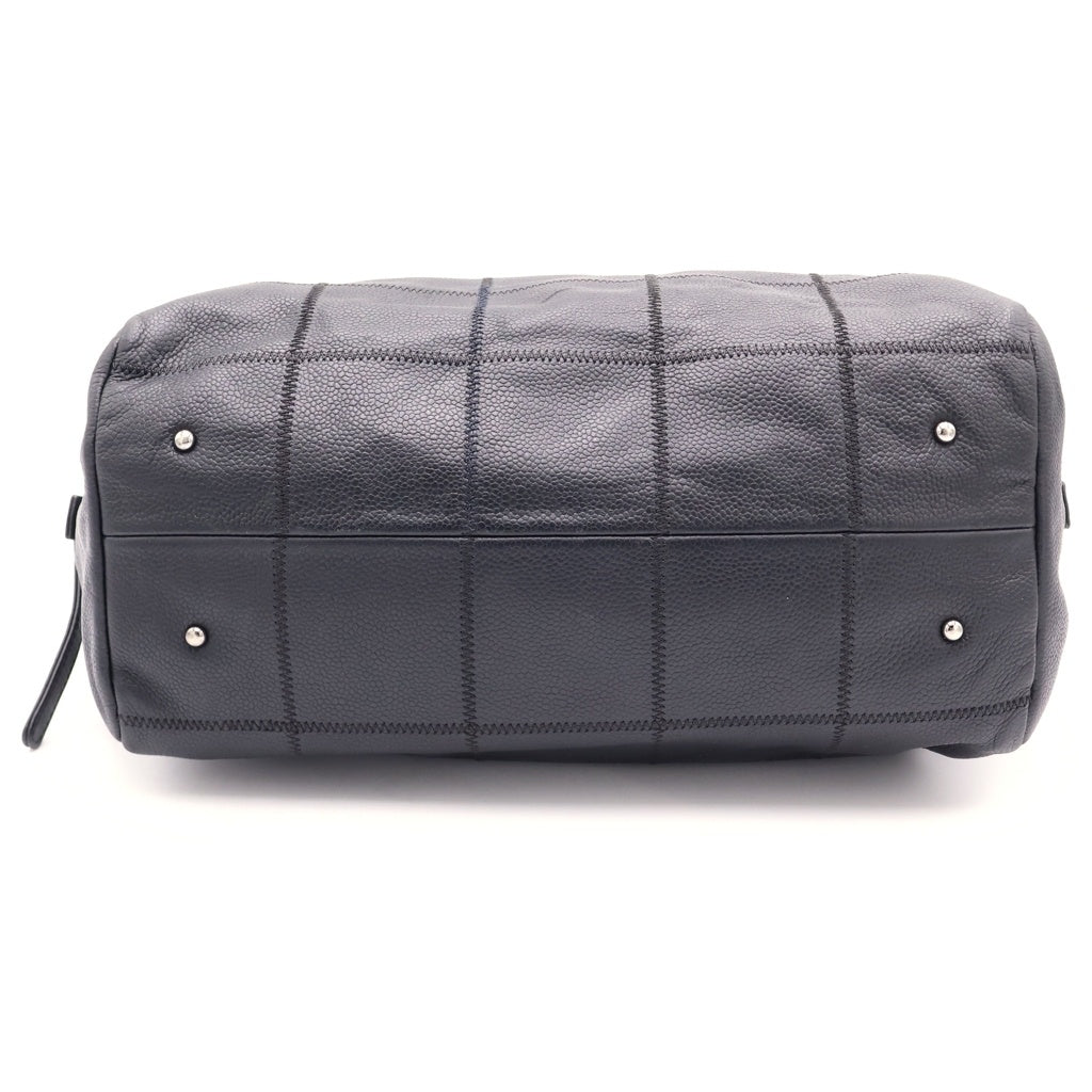 CHANEL(シャネル) チョコバー キャビアスキン ステッチ ハンドバッグ ボストンバッグ シルバー金具 ブラック レディース