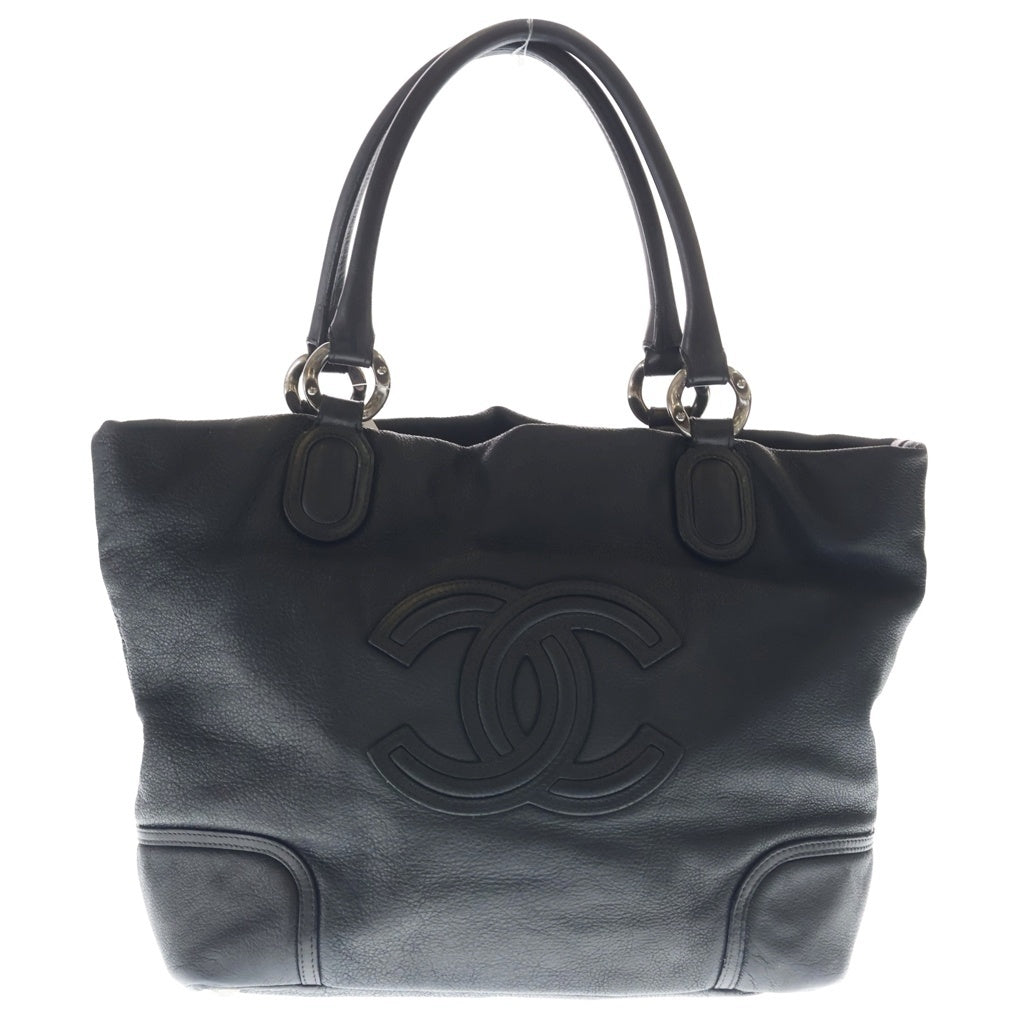 CHANEL(シャネル) デカココ トートバッグ ハンドバッグ ブラック レザー シルバー金具 レディース