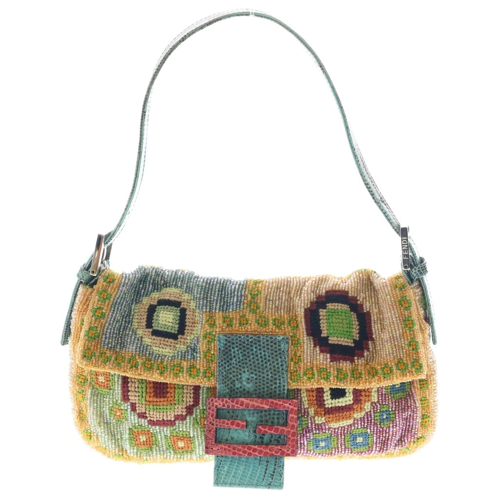 FENDI(フェンディ) フェンディ マンマバケット レザー ビーズ ショルダーバッグ イエロー/グリーン レディース