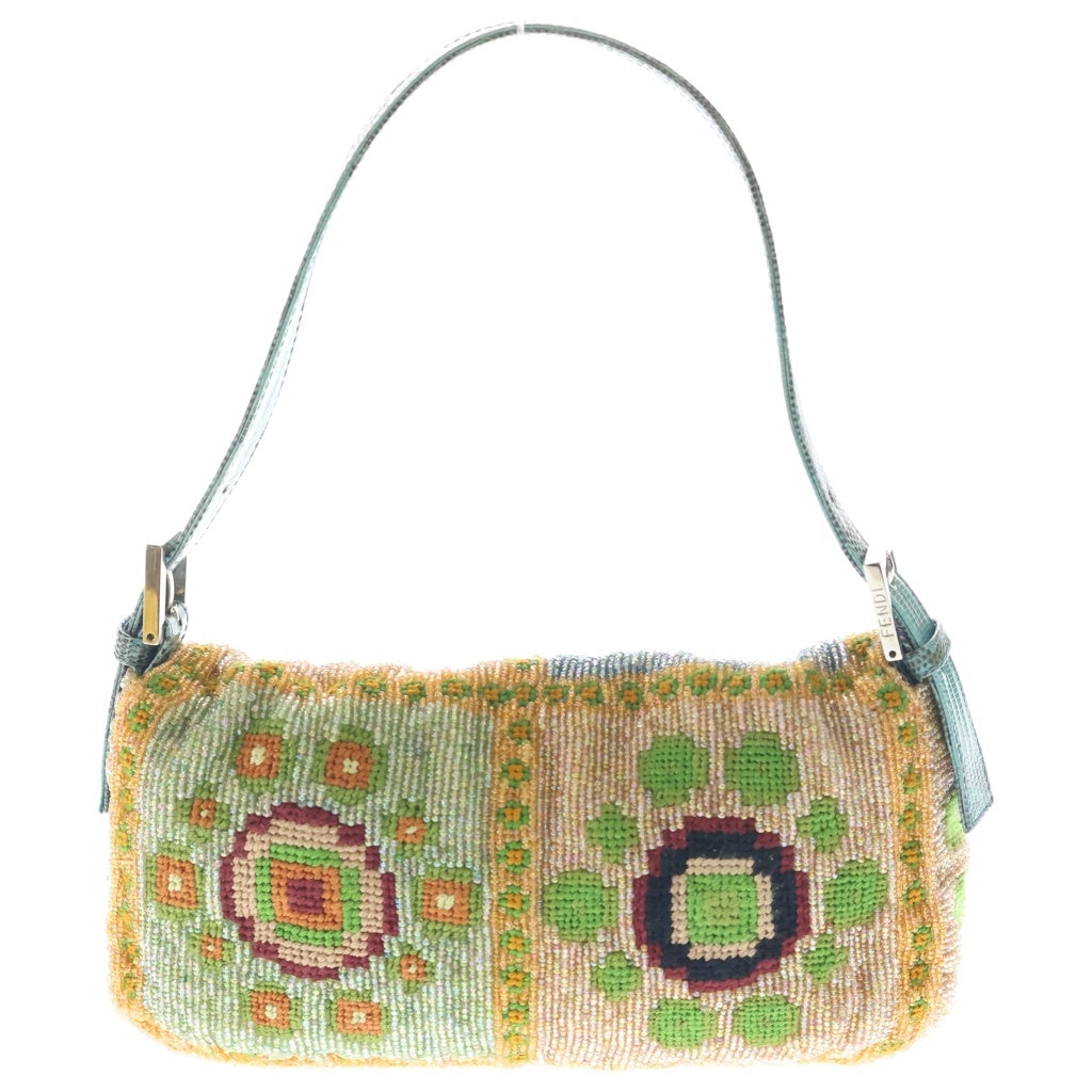 FENDI(フェンディ) フェンディ マンマバケット レザー ビーズ ショルダーバッグ イエロー/グリーン レディース
