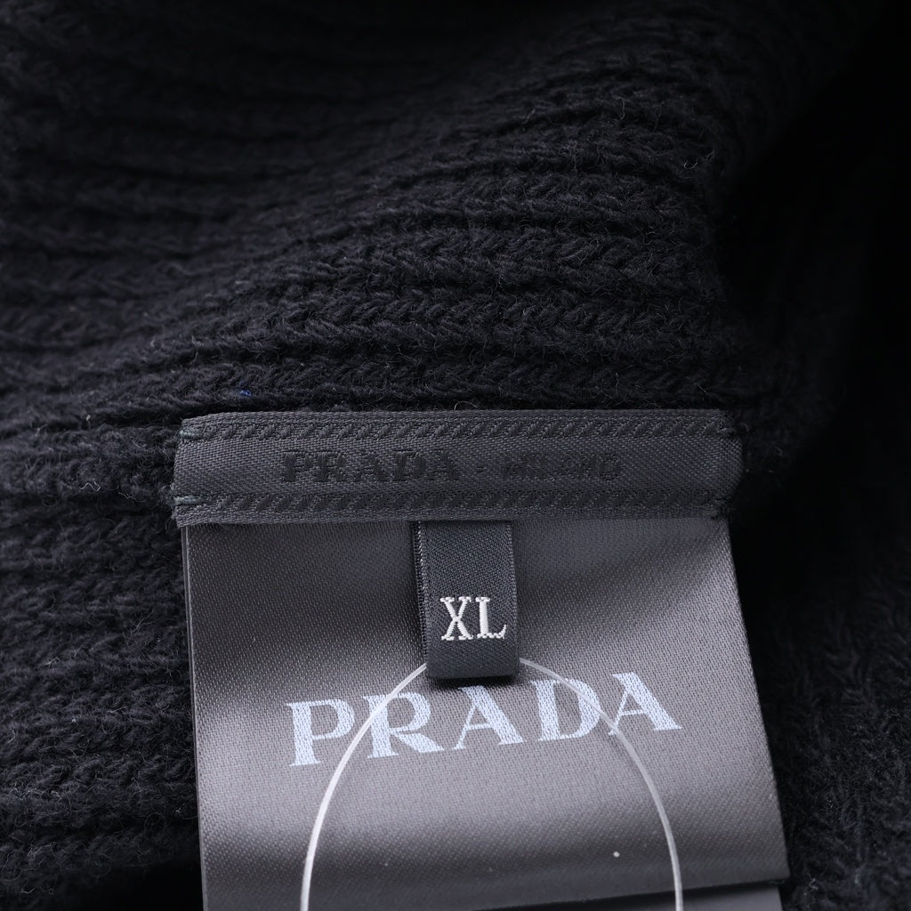PRADA(プラダ) トライアングルロゴプレート カシミヤ混 ウール ニットキャップ 帽子 ビーニー ブラック 2HC42