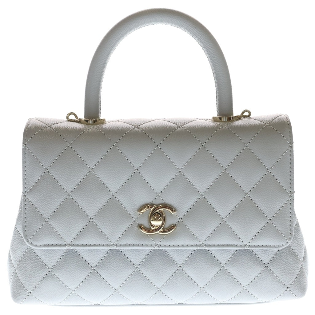 CHANEL(シャネル) マトラッセ ココハンドル24 2WAY ショルダー ハンドバッグ キャビアスキン レザー ゴールド金具 グレー プレート レディース