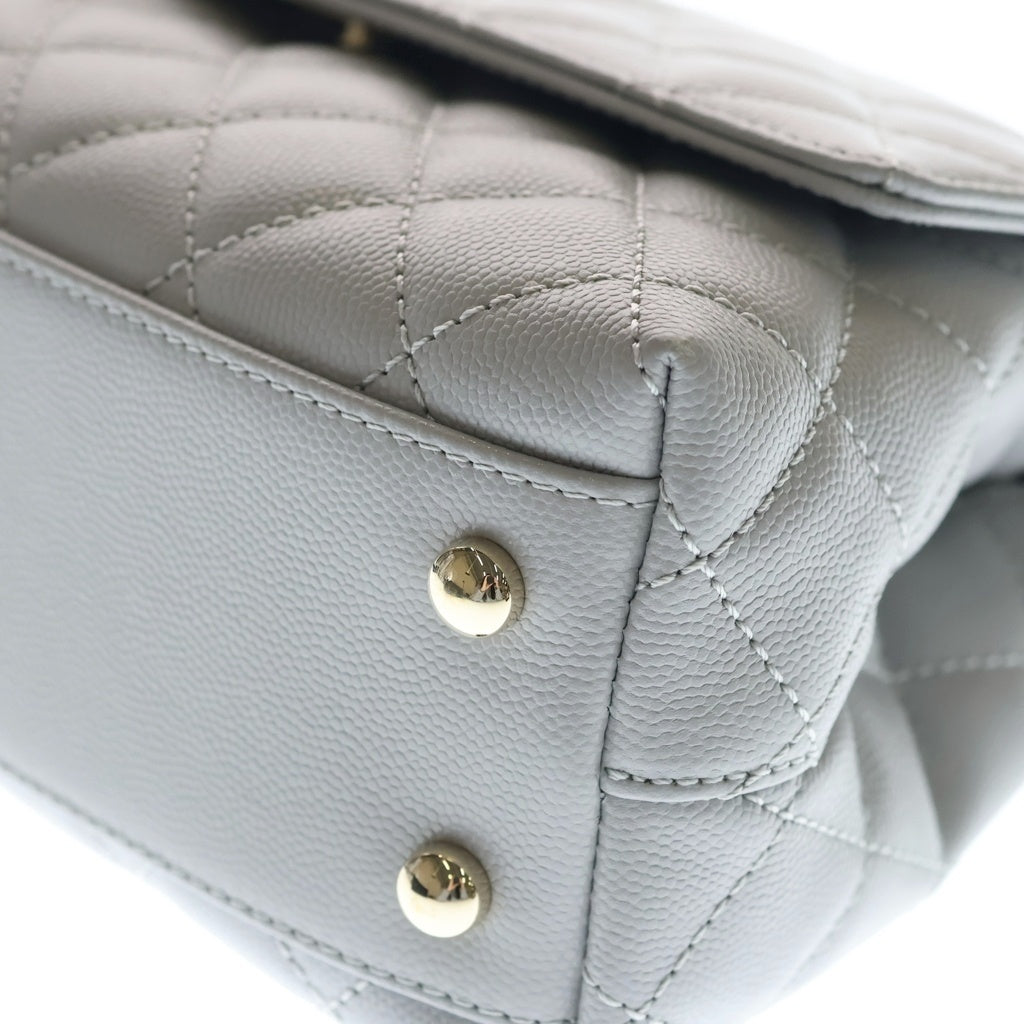 CHANEL(シャネル) マトラッセ ココハンドル24 2WAY ショルダー ハンドバッグ キャビアスキン レザー ゴールド金具 グレー プレート レディース
