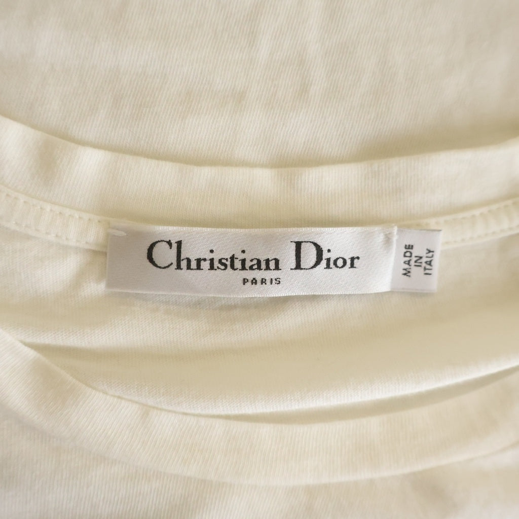 Christian Dior(クリスチャンディオール) シグネチャーバンド ロゴ Tシャツ ホワイト×ネイビー コットン #XS 143T04A4043 レディース