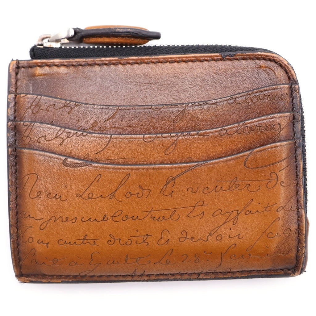 Berluti(ベルルッティ) カリグラフィ コアロジック スクリット レザー ジッピーウォレット コインケース カードケース 名刺入れ 小銭入れ ブラウン