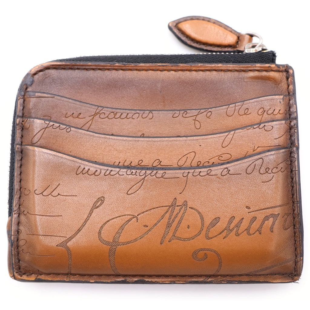 Berluti(ベルルッティ) カリグラフィ コアロジック スクリット レザー ジッピーウォレット コインケース カードケース 名刺入れ 小銭入れ ブラウン