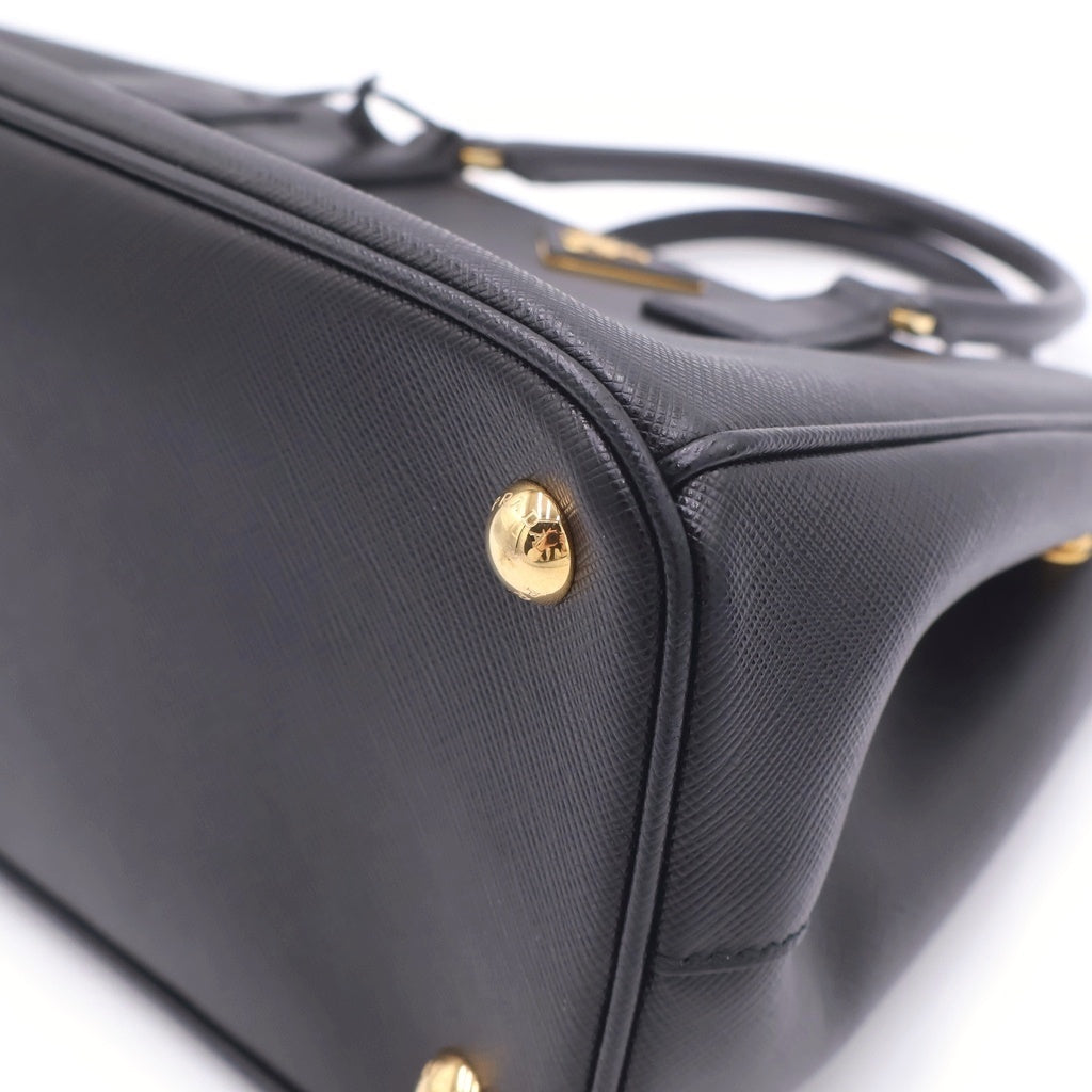 PRADA(プラダ) サフィアーノ ガレリア トライアングルロゴ レザー ゴールド金具 ハンドバッグ 1BA863 ブラック レディース