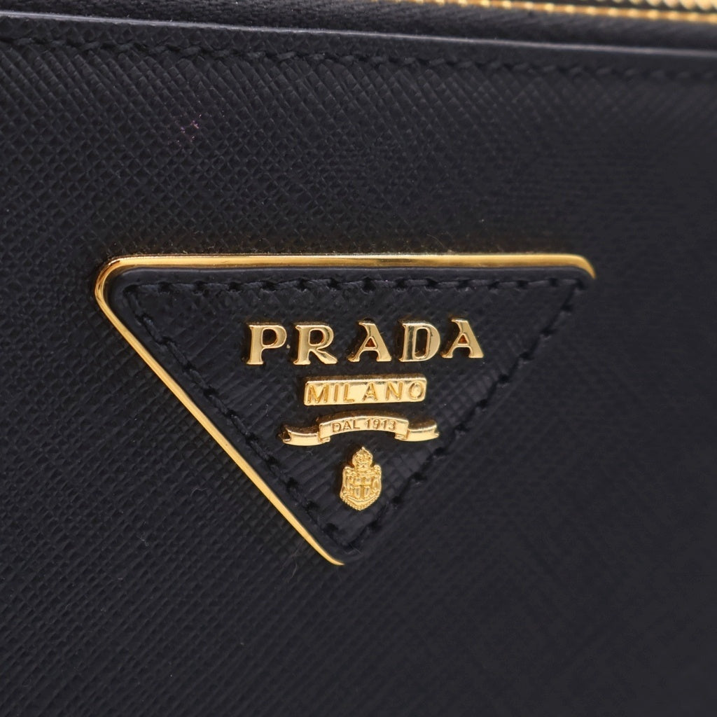 PRADA(プラダ) サフィアーノ ガレリア トライアングルロゴ レザー ゴールド金具 ハンドバッグ 1BA863 ブラック レディース