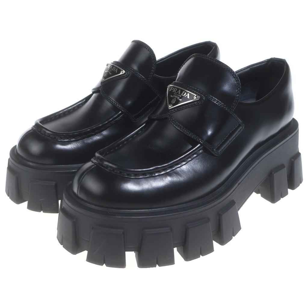 PRADA(プラダ) モノリス トライアングルロゴプレート レザーローファー プラットフォーム 革靴 ブラック 1D649M レディース