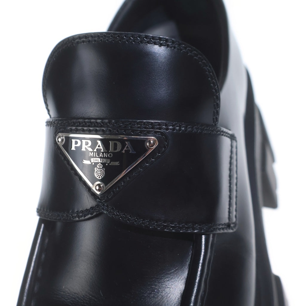 PRADA(プラダ) モノリス トライアングルロゴプレート レザーローファー プラットフォーム 革靴 ブラック 1D649M レディース