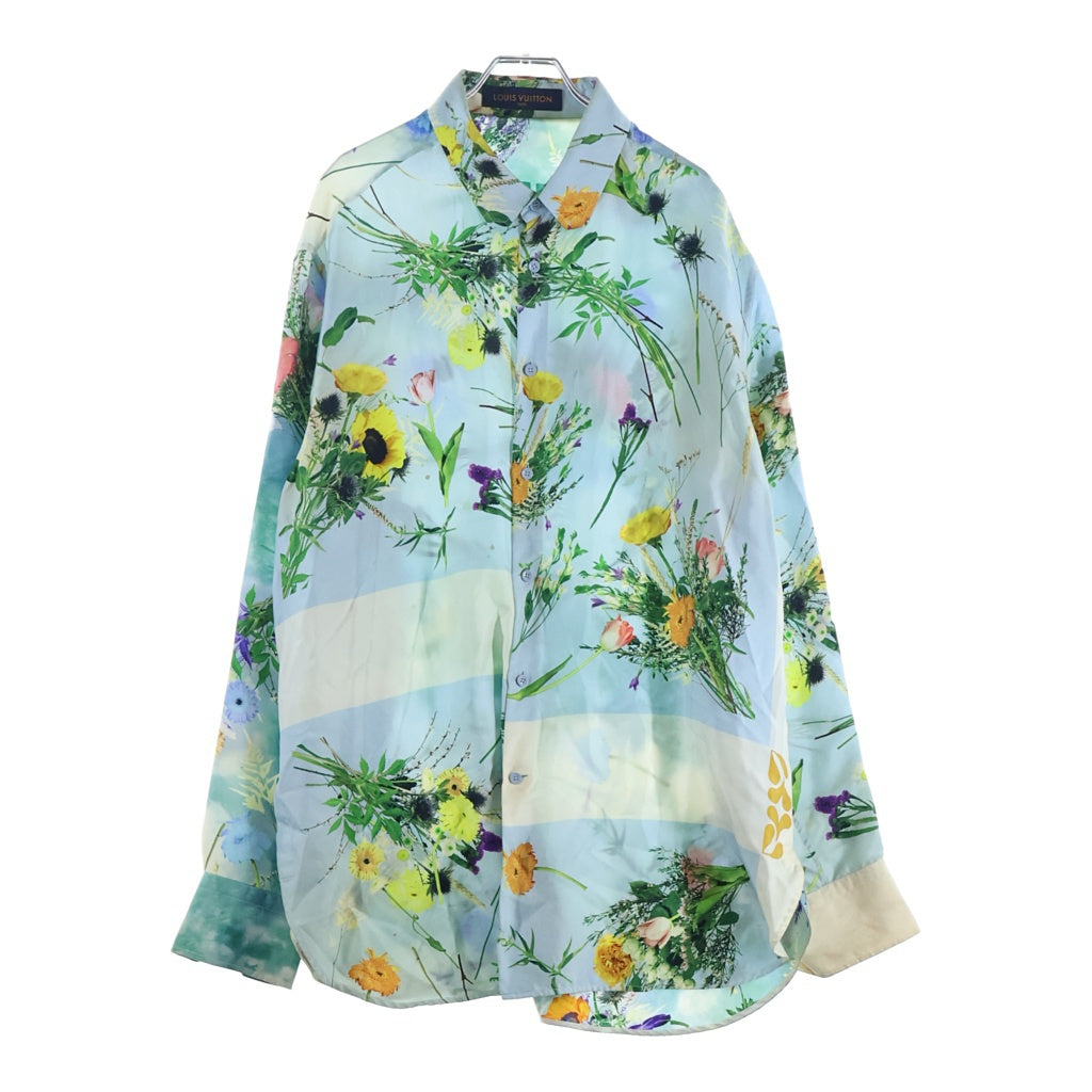 LOUIS VUITTON(ルイヴィトン) 20SS フラワー総柄プリント シルク 長袖シャツ ライトブルー RM201 TXI HS96W