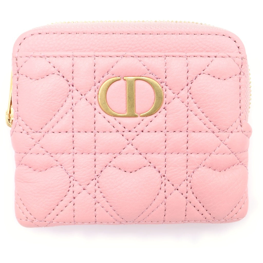 Christian Dior(クリスチャンディオール) コインケース カナージュハート カードケース フラグメントケース ピンク レザー ゴールド金具 レディース