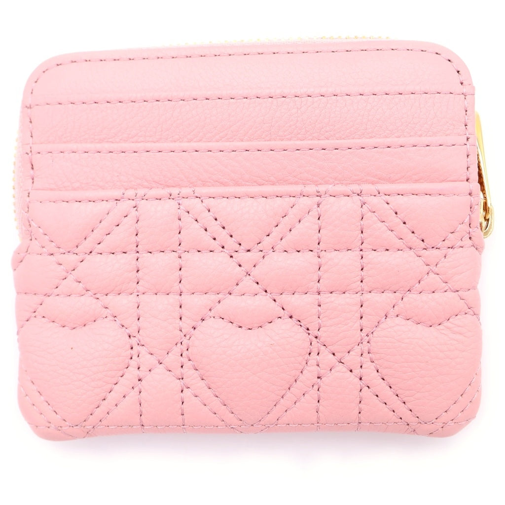 Christian Dior(クリスチャンディオール) コインケース カナージュハート カードケース フラグメントケース ピンク レザー ゴールド金具 レディース