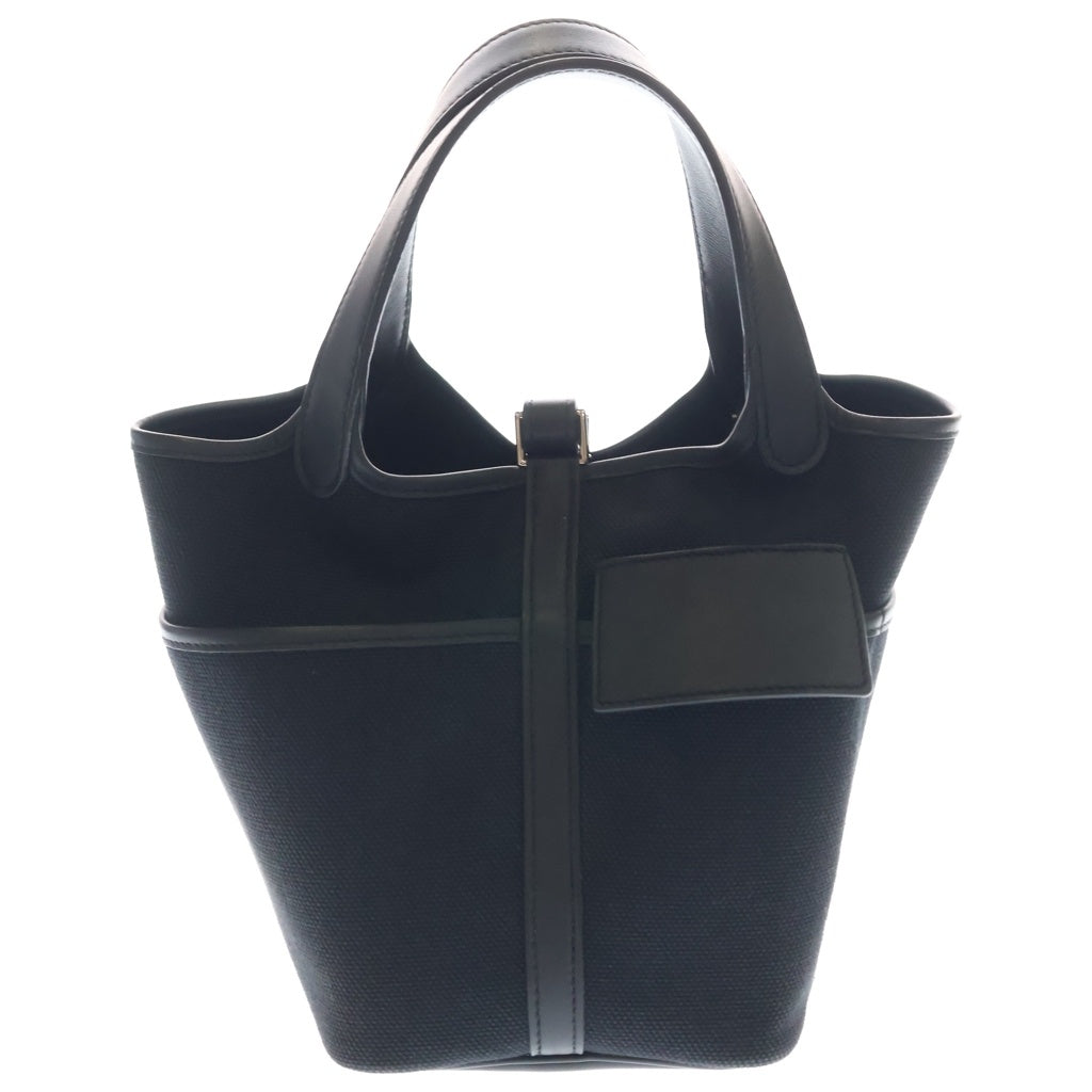 HERMES(エルメス) ピコタンロックPM カーゴポケット スイフト レザー キャンバス ハンドバッグ シルバー金具 ブラック U刻印 レディース