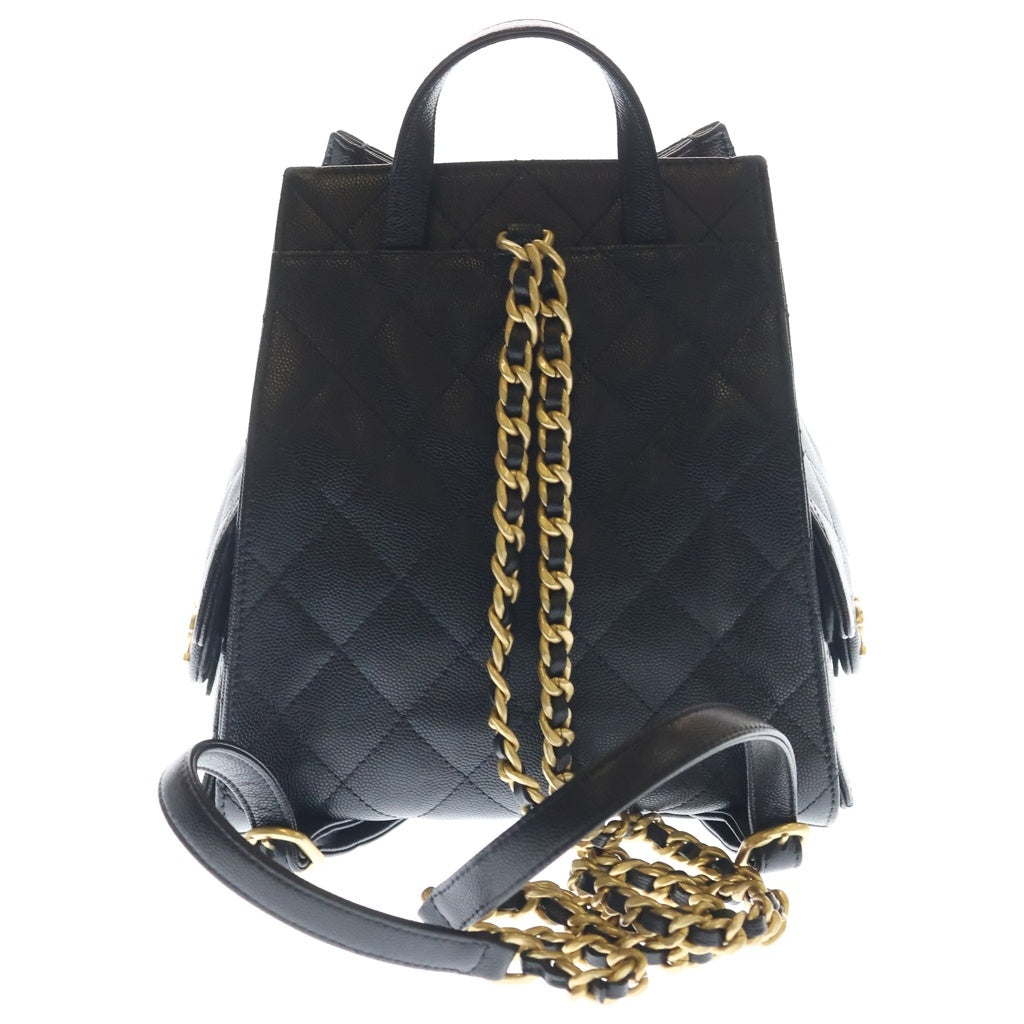 CHANEL(シャネル) シャネル25 ミディアム キャビアスキン レザー リュックサック バックパック ゴールド金具 ブラック プレート AS5600 レディース
