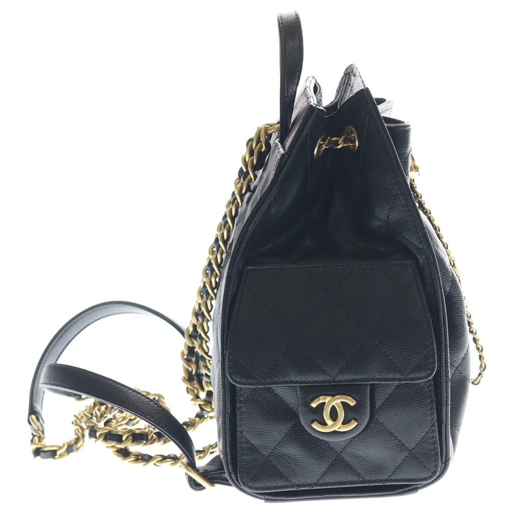 CHANEL(シャネル) シャネル25 ミディアム キャビアスキン レザー リュックサック バックパック ゴールド金具 ブラック プレート AS5600 レディース