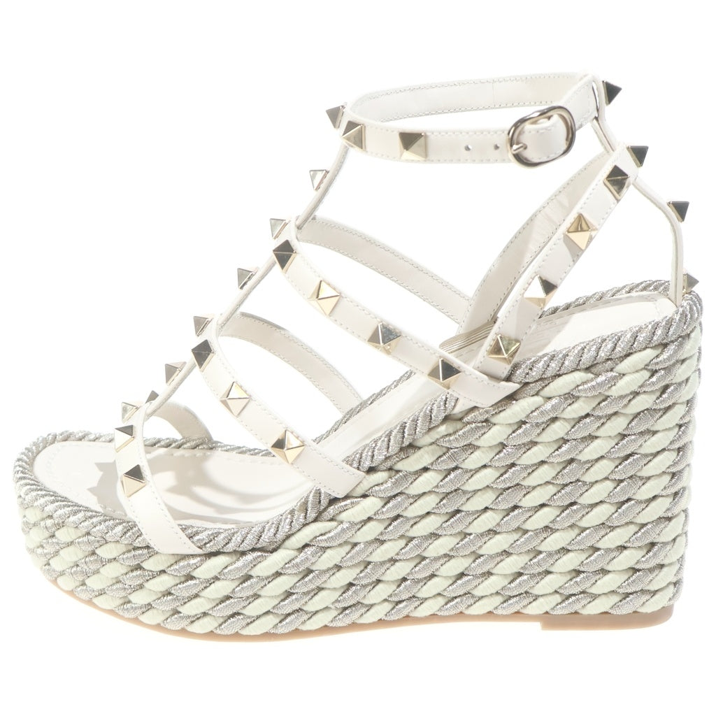 VALENTINO(ヴァレンティノ) ロックスタッズ ウェッジソールサンダル ベージュ×ゴールド レザー #36 LAZF952 レディース