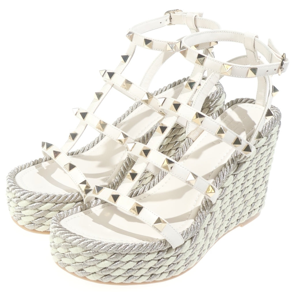 VALENTINO(ヴァレンティノ) ロックスタッズ ウェッジソールサンダル ベージュ×ゴールド レザー #36 LAZF952 レディース