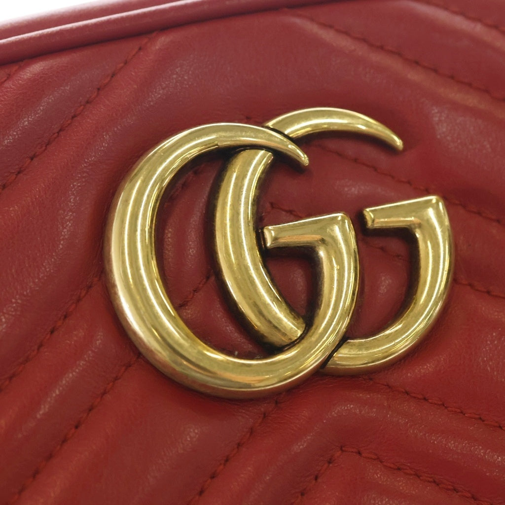 GUCCI(グッチ) GGマーモント スモール カメラバッグ レザー チェーン ショルダーバッグ ゴールド金具 レッド 447632 レディース