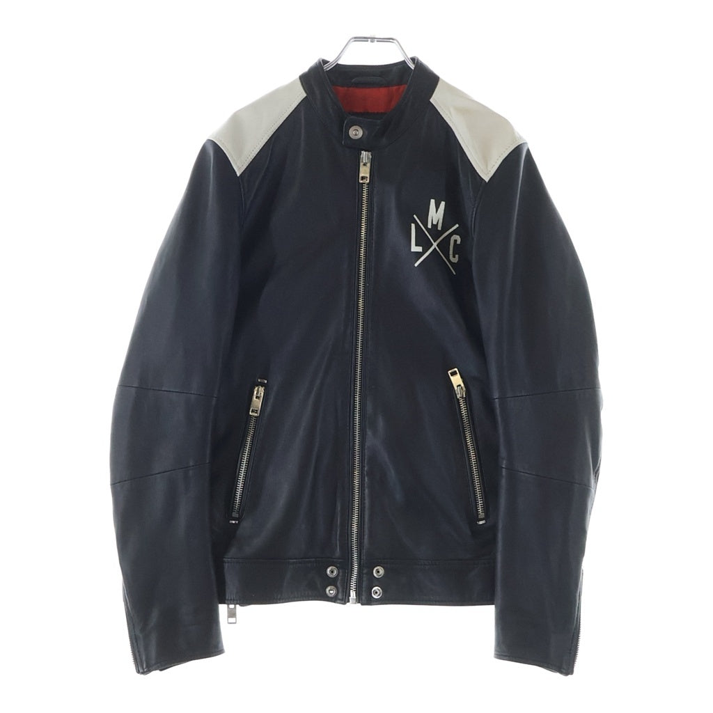 DIESEL(ディーゼル) MIAMI MUSIC LOVERS CLUB バックプリント シープスキン レザー ジップアップ シングルライダースジャケット ブラック