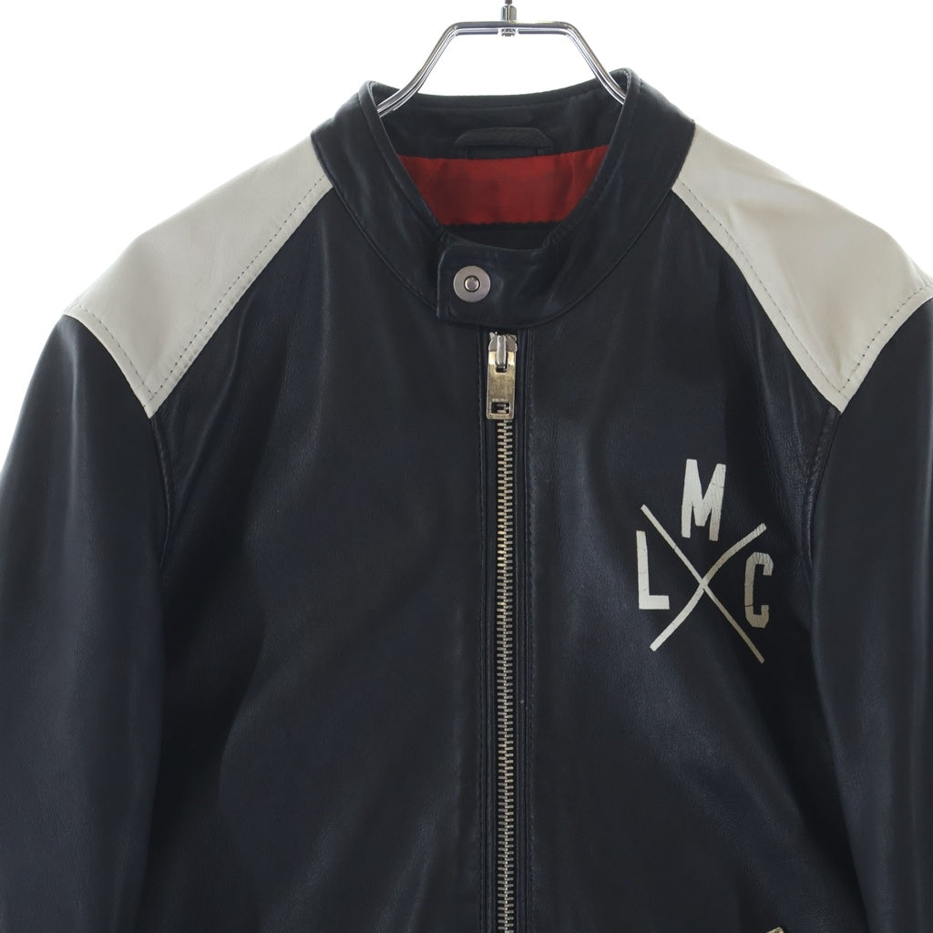 DIESEL(ディーゼル) MIAMI MUSIC LOVERS CLUB バックプリント シープスキン レザー ジップアップ シングルライダースジャケット ブラック