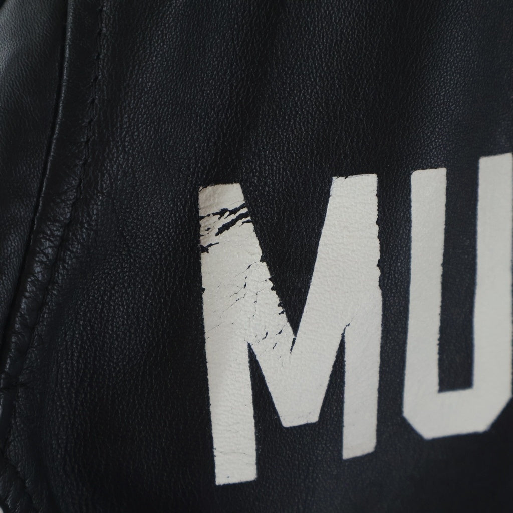 DIESEL(ディーゼル) MIAMI MUSIC LOVERS CLUB バックプリント シープスキン レザー ジップアップ シングルライダースジャケット ブラック