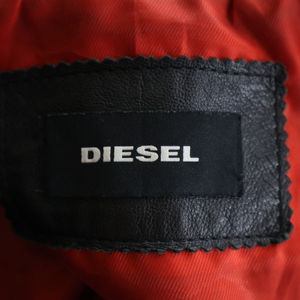 DIESEL(ディーゼル) MIAMI MUSIC LOVERS CLUB バックプリント シープスキン レザー ジップアップ シングルライダースジャケット ブラック