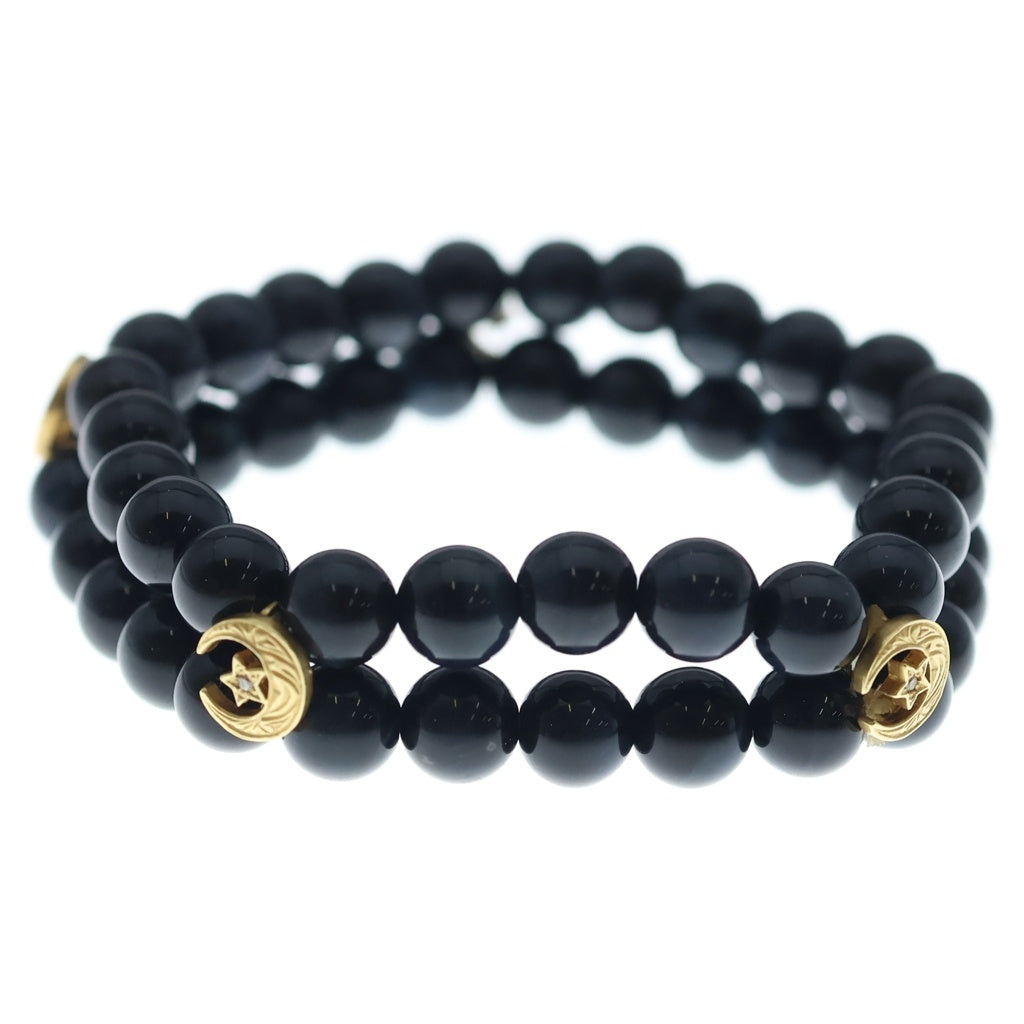 Loree Rodkin(ローリーロドキン) DBL STRAND VRS BLACK TIGER EYE BEADS / CRESCENT MOON APPLIQUES ブラックタイガーアイ クレセント ムーン ブレスレット ダイヤ 18KYG レディース