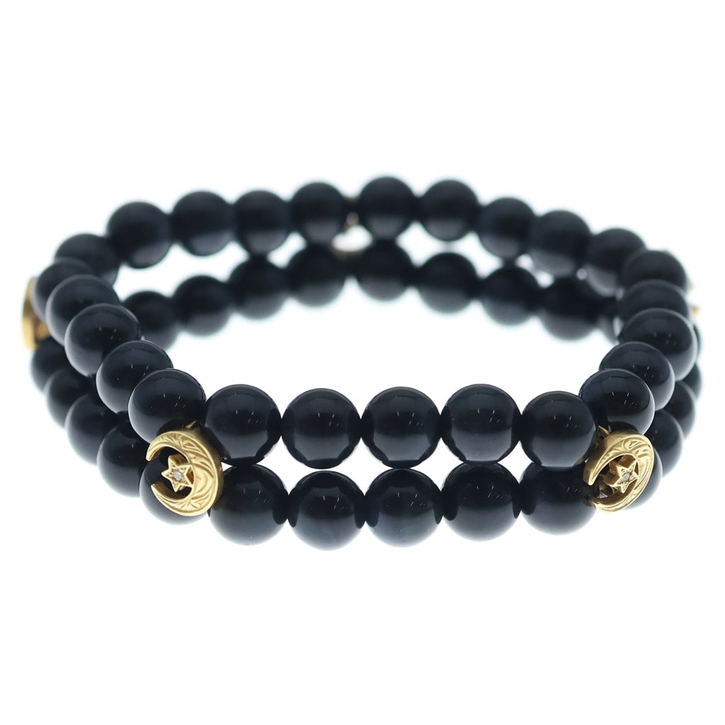 Loree Rodkin(ローリーロドキン) DBL STRAND VRS BLACK TIGER EYE BEADS / CRESCENT MOON APPLIQUES ブラックタイガーアイ クレセント ムーン ブレスレット ダイヤ 18KYG レディース