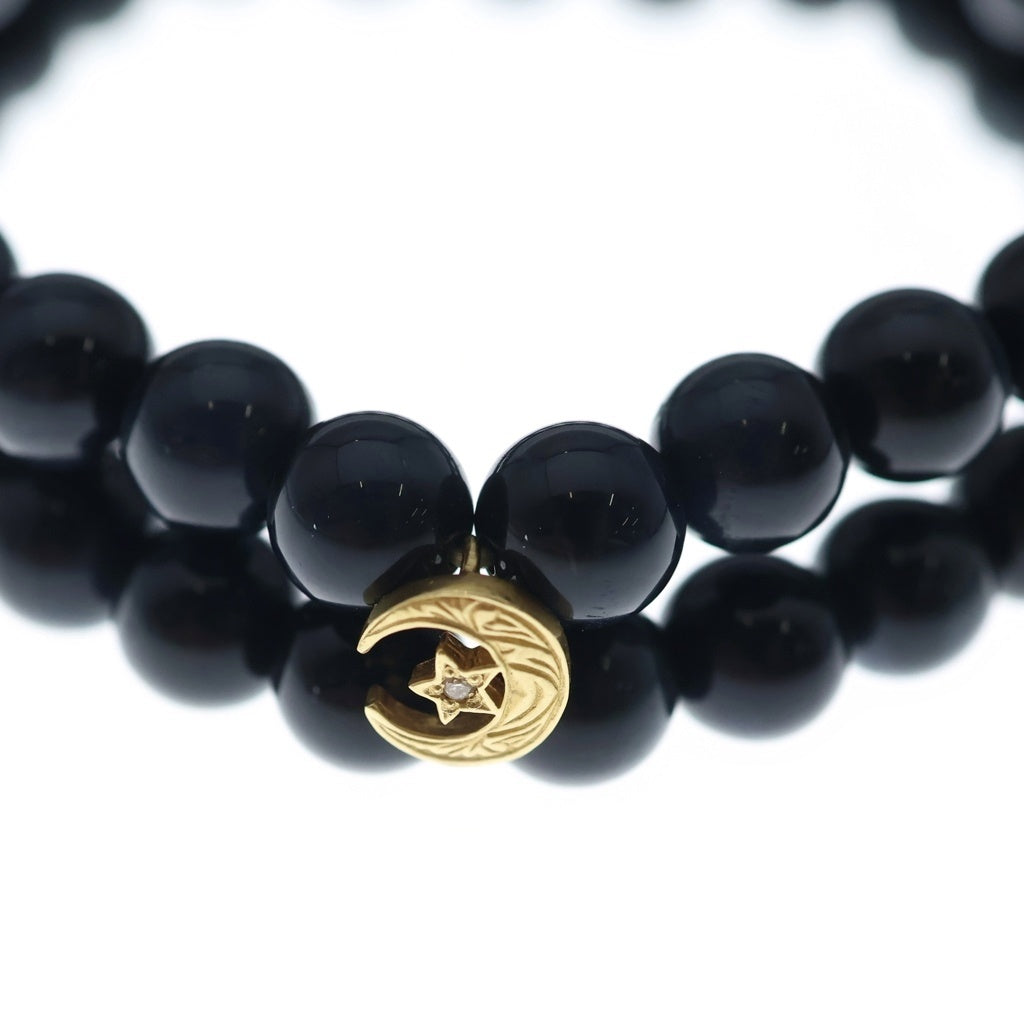 Loree Rodkin(ローリーロドキン) DBL STRAND VRS BLACK TIGER EYE BEADS / CRESCENT MOON APPLIQUES ブラックタイガーアイ クレセント ムーン ブレスレット ダイヤ 18KYG レディース
