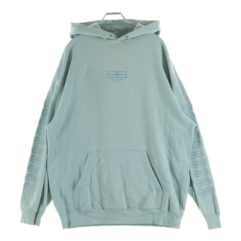 BALENCIAGA(バレンシアガ) BBロゴ刺繍 プルオーバーフーディー パーカー コットン 袖ロゴ ミントグリーン TS91 570811