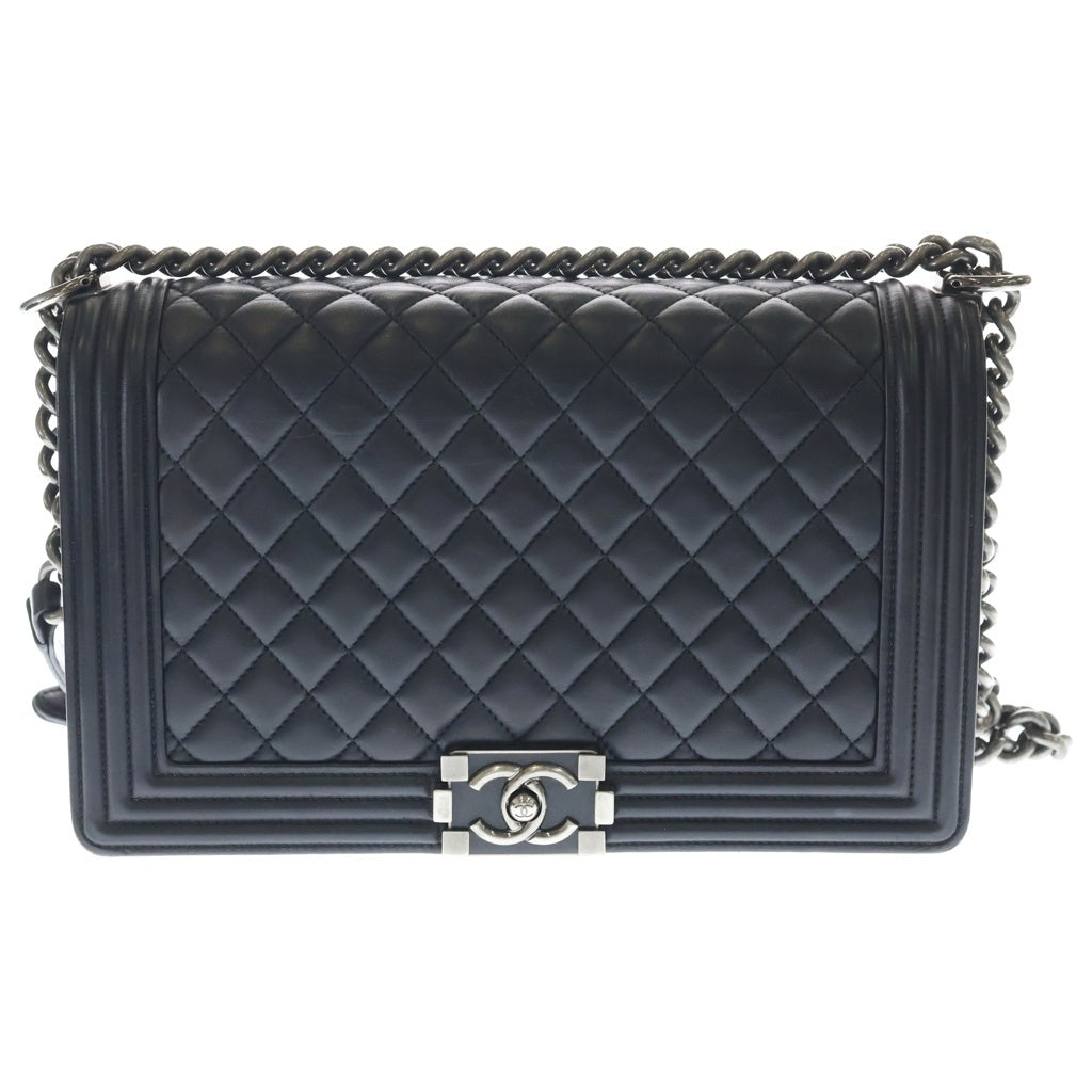 CHANEL(シャネル) ボーイシャネル チェーンショルダーバッグ ブラック ラムスキン シルバー金具 レディース