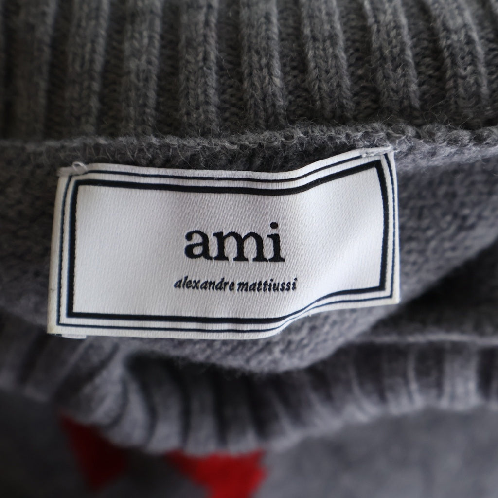 ami paris(アミパリス) ハートAロゴ タートルネックウールニット セーター ビッグハート グレー H20HK203.018 レディース