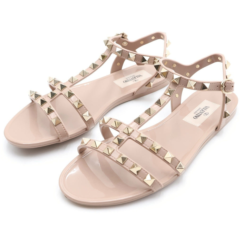 VALENTINO(ヴァレンティノ) ロックスタッズ ラバー フラットシューズ サンダル ピンク レディース